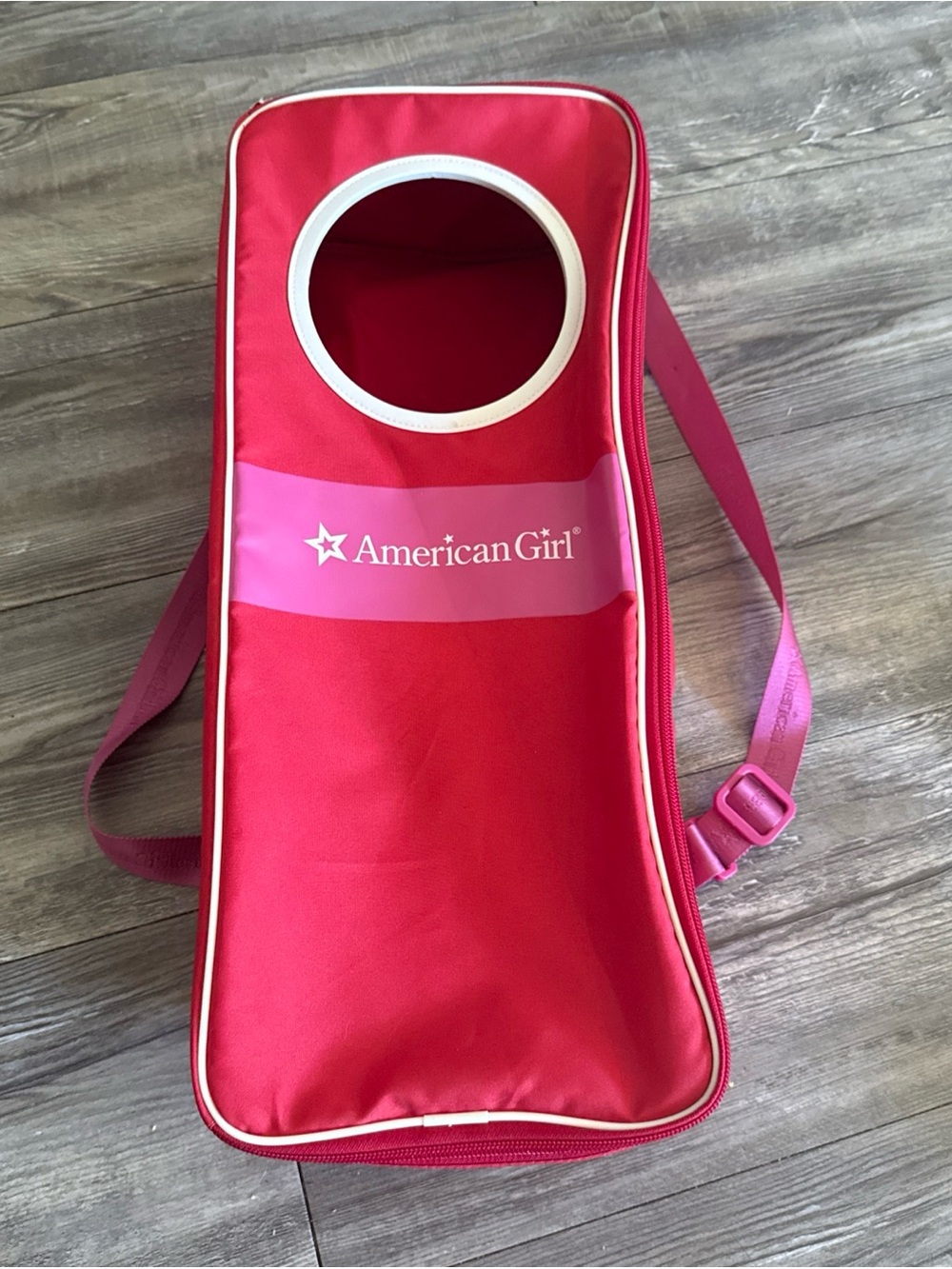 American Girl Bright Red and Pink Doll Carrier with Window